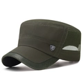 Army green quick-dry flat top military cap with breathable mesh and fashion emblem - Adjustable / Army Green