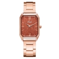 Detailed close-up of a rose gold octagonal square watch with a brown brushed dial - Brown (Single Watch)
