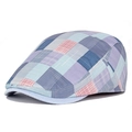 British style checkered ivy cap with multi-color patchwork patterns for outdoor sun protection - Blue