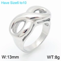 Anillo infinito de acero inoxidable plateado, 13mm de ancho, tallas 6 a 10 disponib. - Talla 6 / Color Acero