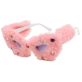 Occhiali da sole a cuore in peluche rosa con strass scintillanti su montatura bianca - Rosa