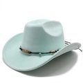 Classic mint blue suede western cowboy hat with bohemian beaded band and curved brim - M (56-58cm) / Mint Green (KK-058)