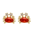 Cute crab stud earrings in gold finish with orange zircon stones for ocean jewelry style - Orange Red Crab