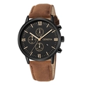 Business men's Geneva quartz watch with black dial and brown suede strap in white background - Black Case Brown Frosted Strap