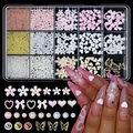 Detail of 15-grid nail art kit with assorted resin flowers, pearls and metal bows - 15 Grids Mix 05 (Metallic Beads & Aurora Butterfly)