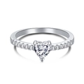 S925 sterling silver ring featuring a heart-shaped zircon stone with accent diamonds - US 5 / White Heart