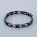 Polished black and brushed silver tungsten steel magnetic bracelet with link design - Black and Silver (KB186832-TS)