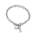 Pulsera de cadena de acero inoxidable plateado pulido con dijes de corazón y llave en blanco - Color Acero (KB145344-Z)