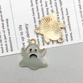 Halloween ghost charm in gold metal and grey-green enamel for DIY jewelry making - Black Ghost (18*21mm)