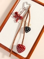 Handmade brown suede bag charm with red polka dot hearts and a bow knot keychain - Heart Style