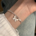Elegant pearl and silver beaded bracelet with a butterfly pendant on a woman wrist - Butterfly Artificial Pearl Beaded (SL1379)