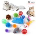 Set de 12 jouets interactifs pour chats avec balles à grelots et souris en peluche - Lot No. 51