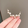 Elegant gold curved brooch featuring white faux pearls and sparkling rhinestones - 424# Gold