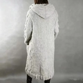 Long oversized hooded knit cardigan coat in light grey with thick chunky cable texture - 3XL / Light Gray