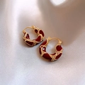 Detail of red enamel gold C-shaped hoop earrings with crystals on luxury silk - 18# Wine Red Enamel Micro-Inlaid C-Hoop Style