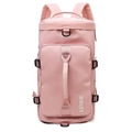 Pink cylindrical multipurpose travel backpack with LVQUE embroidery and adjustable straps - Light Pink