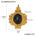 Macro detail of 18k gold plated stainless steel pendant with oval black turquoise stone - D134-Gold Black Turquoise