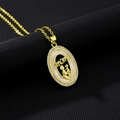 Detailed view of gold necklace with mother-child silhouette and shell inlay - Style B (Oval Mom/Mother-Child)