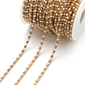 DIY jewelry chain reel with champagne amber rhinestones and white pearls on golden base - 3mm Champagne