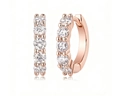 Detailed view of rose gold hoop earrings with sparkling round cubic zirconia stones - 3mm / Moissanite Earrings - Rose Gold