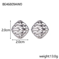 Detailed view of silver hollow-out stud earrings showing 2cm size and 13g weight - 3D Hollow Weave Style (BE46809AW0)
