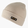 Gorro de punto acanalado beige con parche de cuero SPORT y remaches de metal plateado - Beige