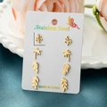 Golden stainless steel earring set with plant motifs like palm trees and leaves - Gold