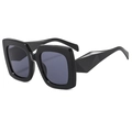 Fashionable oversized square sunglasses with thick black frames and geometric temples - Bright Black C01