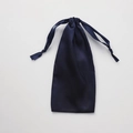 Dark blue satin drawstring storage bag with smooth silk-like finish and matching cords - Navy Blue