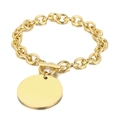 Golden titanium steel O-chain bracelet with polished round pendant and toggle clasp - Style A Gold Bracelet (KB87032-Z)