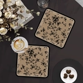 Floral French vintage drink coaster set in earthy tones with black rounded edges - French Vintage Style - N Designs [square With Rounded Corners]