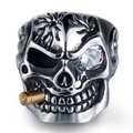 Punk Totenkopf-Ring für Herren in Silber und Gold mit Diamantauge und Kugel - US 6 / Weißer Zirkonia
