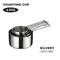 Set da 4 misurini in acciaio inossidabile argento con segni di scala chiari - Set di 4 Tazze Misuratrici con Manico in Filo d'Argento in Scatola