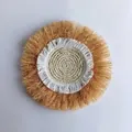 Bohemian woven straw wall decor featuring white and yellow tassels for home interiors - Double Layer Tassel Spiral Hanging (30cm)