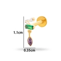 Bijou d'oreille en titane doré avec pierres rectangulaires et goutte violette - Style Pendentif Trio Marquise Rectangulaire (T2513-2#) / Doré