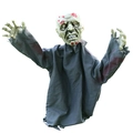 Sound activated swinging ghost Halloween prop with bloodstained face and grey robes - Large Swinging Ghost / Gray