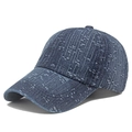Washed dark blue denim baseball cap with vertical striped texture and distressed finish - Adjustable / Dark Blue