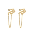 Minimalistischer doppelreihiger Gold-Ohrclip mit Zirkon-Stecker und hängenden Kettenfransen - Goldene Doppelschicht Ohrklemme (JQH0109-GG)