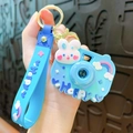 Cute colorful bunny projection camera keychain with blue silicone strap and Happy text - Colorful Projection Camera / Blue