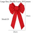 Large red Christmas velvet bow with gold star sequins for festive holiday decoration - Gold Star Moon D / Double Layer / 26x40cm