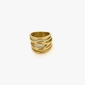 French design gold-plated layered criss-cross ring with hollow multi-row geometry style - US 8 / Gold
