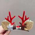 Cute Christmas reindeer antler hair clip with gold leaves, pine cone and deer ornament - 5# Christmas Hair Clip - Red Antler Star Christmas Tree Pair