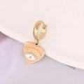 Golden heart earrings with orange enamel and evil eye detail for women - Orange