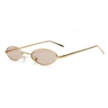 Oval retro sunglasses with slim gold metal frame and light brown tinted lenses - Gold Frame Tea Lens