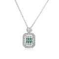 Macro shot of silver rectangle pendant with green square stones and white zircons - Silver Metal/Green Zirconia
