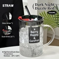 1000ML high borosilicate glass water bottle with black straw and red dual-use lid - 1000ml / No Troubles Strawberry Theme Glass Straw Set