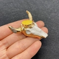 White bull head pendant with golden horns and yellow stone for DIY jewelry making - No. 7 - Yellow Stone