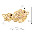 Gold plated copper double elephant connector with micro-inlaid zircon for DIY jewelry - Gold Plated Mother and Baby Elephant Full Zirconia