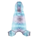 Waterproof hooded dog raincoat in blue and purple tie-dye with Jump In Puddle print - S / Metallic Green