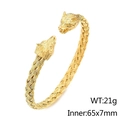 Golden wolf head braided cuff bracelet for men with 65x7mm diameter dimensions - Gold Wolf Head Style (KB97926-K)
